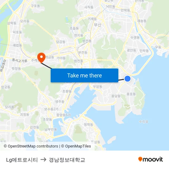 Lg메트로시티 to 경남정보대학교 map