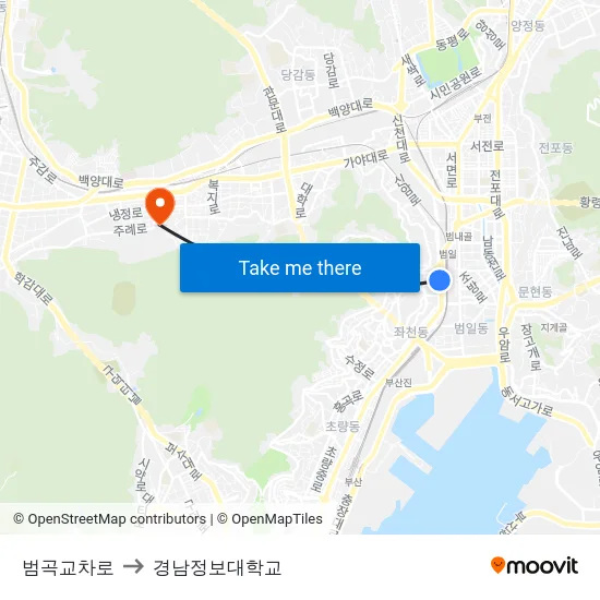 범곡교차로 to 경남정보대학교 map