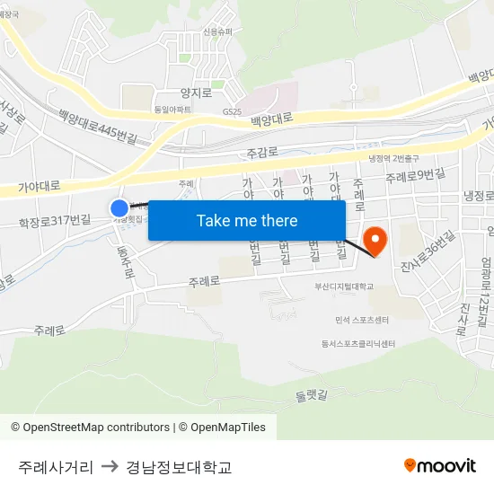 주례사거리 to 경남정보대학교 map