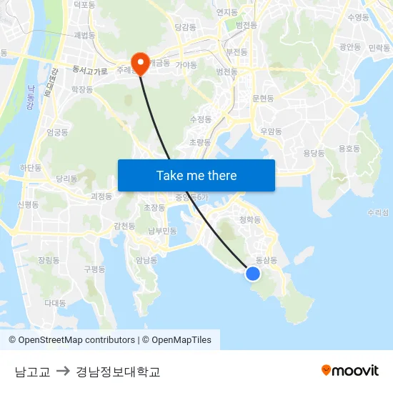 남고교 to 경남정보대학교 map
