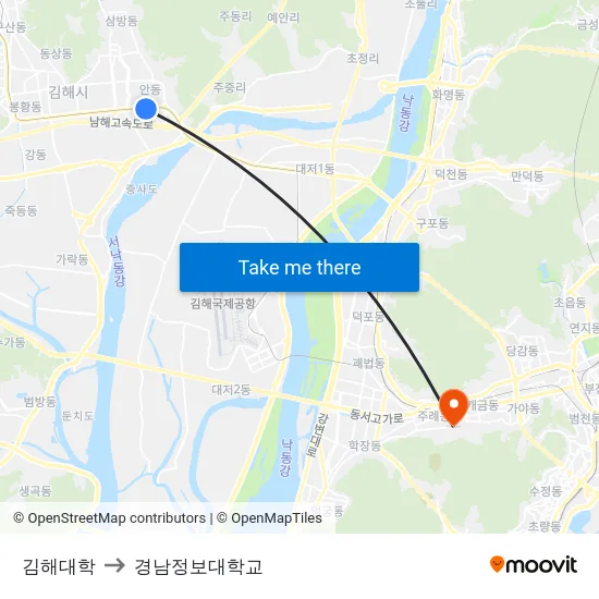김해대학 to 경남정보대학교 map