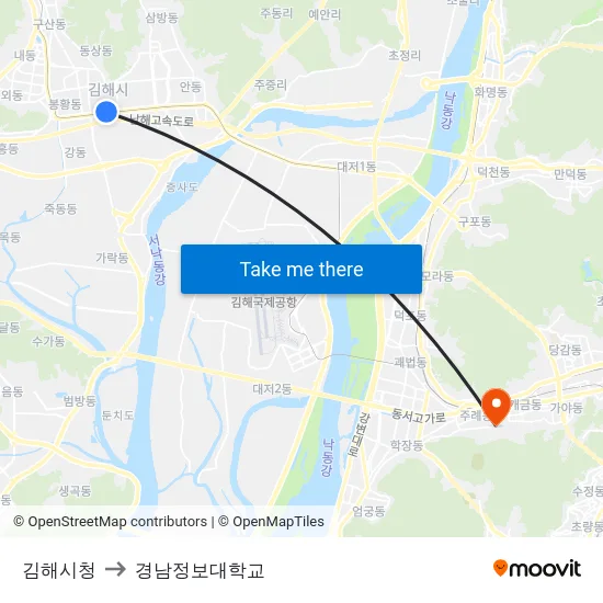 김해시청 to 경남정보대학교 map