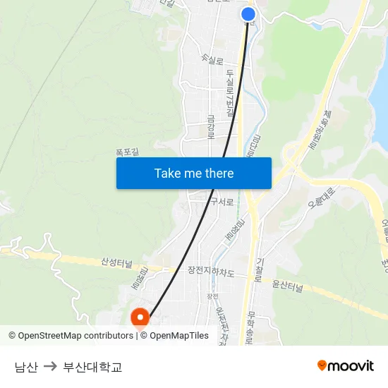 남산 to 부산대학교 map