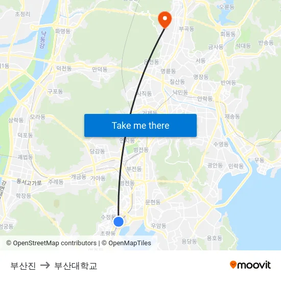부산진 to 부산대학교 map