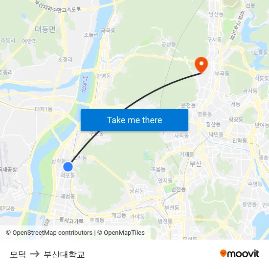 모덕 to 부산대학교 map