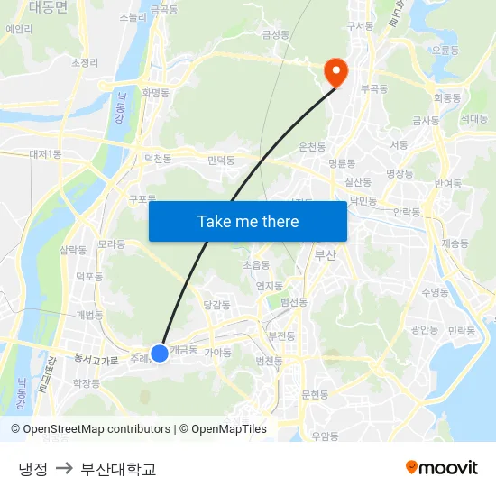 냉정 to 부산대학교 map
