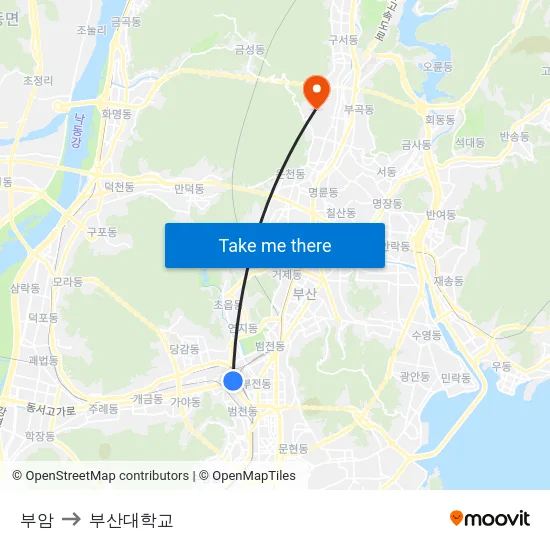 부암 to 부산대학교 map