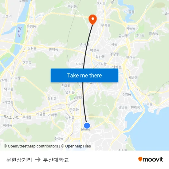문현삼거리 to 부산대학교 map