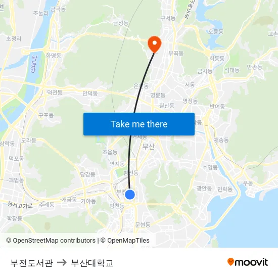 부전도서관 to 부산대학교 map