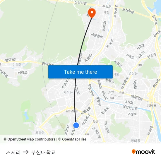 거제리 to 부산대학교 map