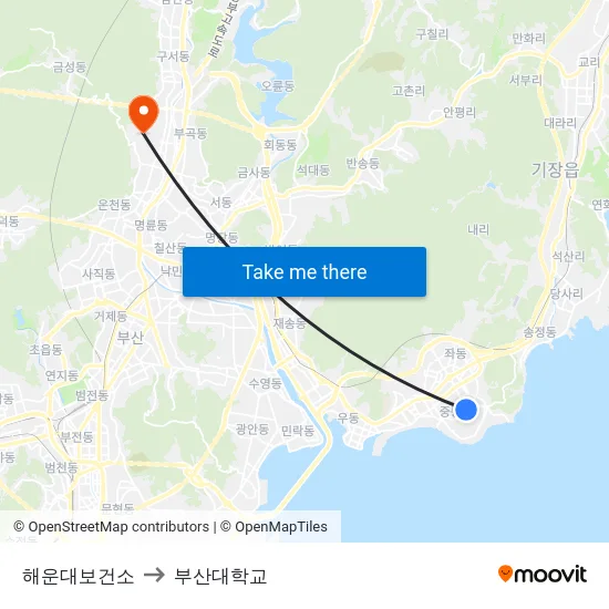 해운대보건소 to 부산대학교 map