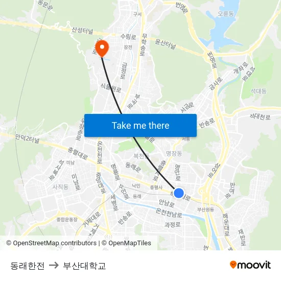 동래한전 to 부산대학교 map