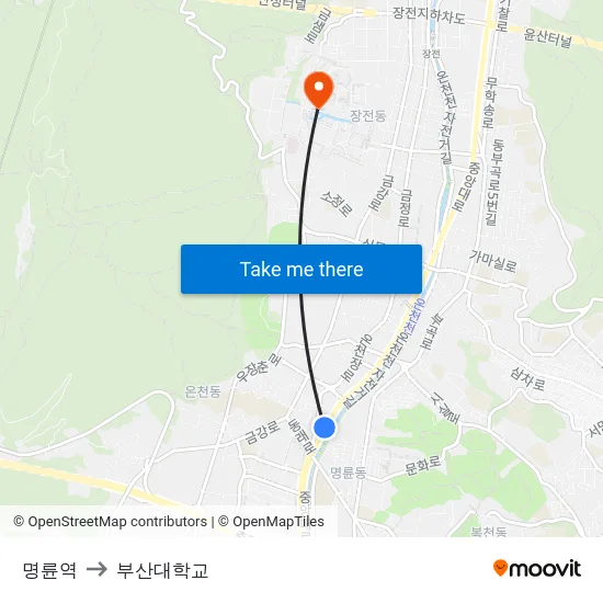 명륜역 to 부산대학교 map