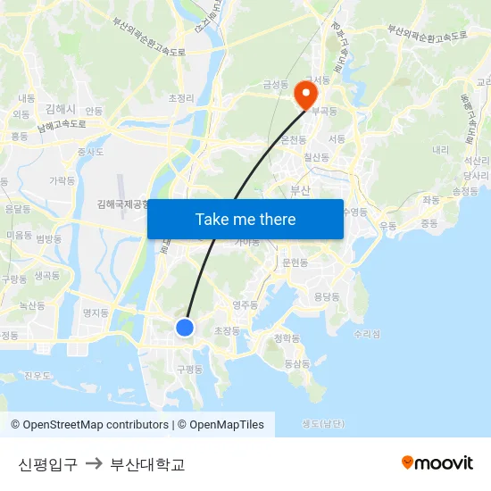신평입구 to 부산대학교 map