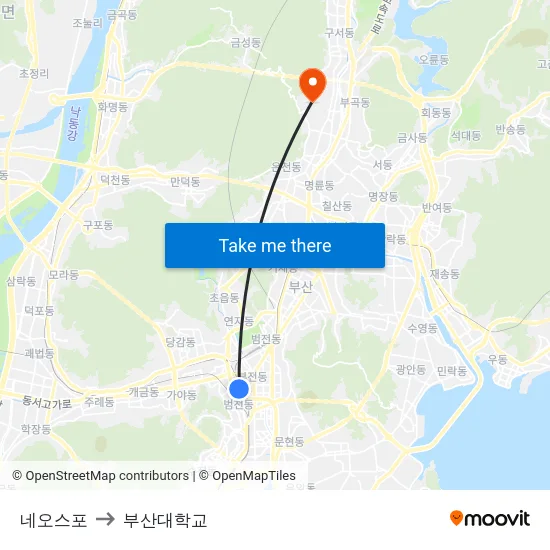 네오스포 to 부산대학교 map