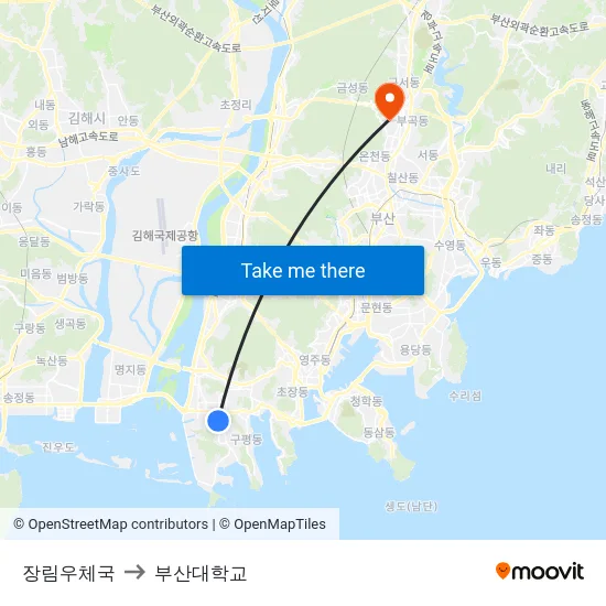 장림우체국 to 부산대학교 map