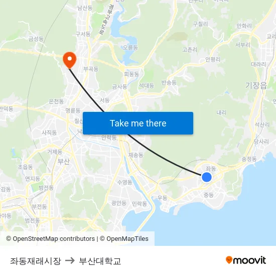 좌동재래시장 to 부산대학교 map
