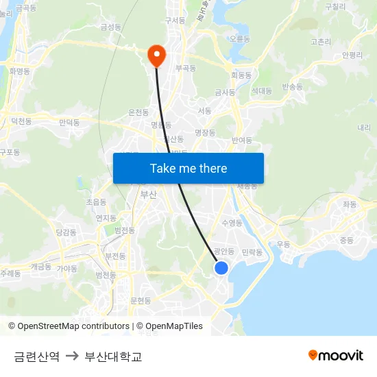 금련산역 to 부산대학교 map