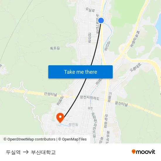 두실역 to 부산대학교 map