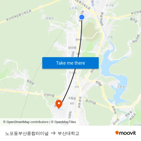 노포동부산종합터미널 to 부산대학교 map