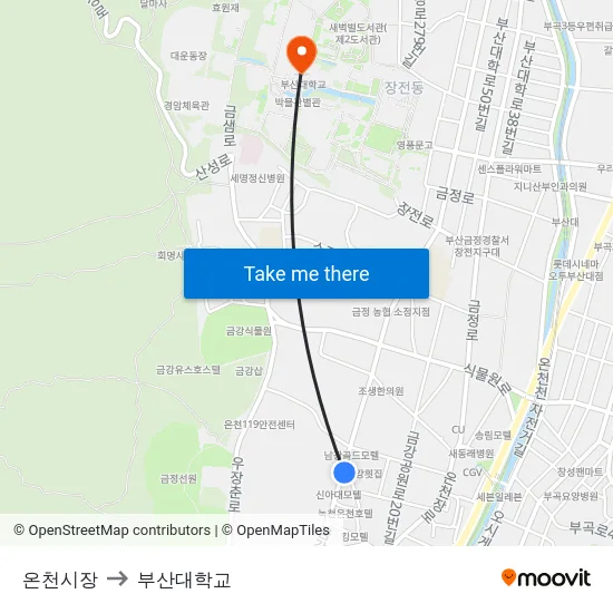 온천시장 to 부산대학교 map