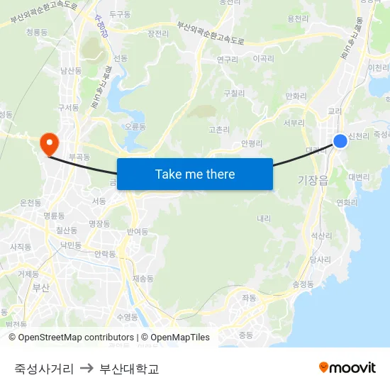 죽성사거리 to 부산대학교 map
