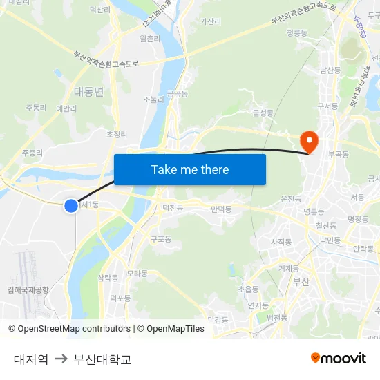 대저역 to 부산대학교 map