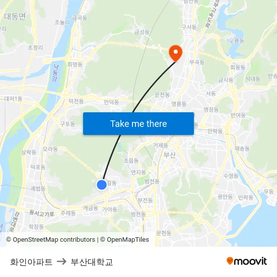 화인아파트 to 부산대학교 map