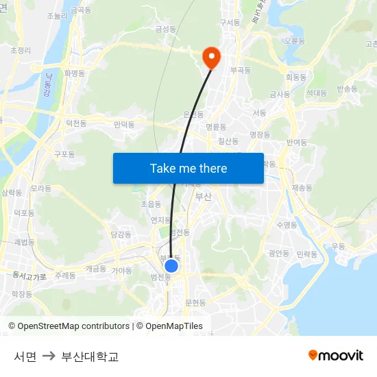 서면 to 부산대학교 map