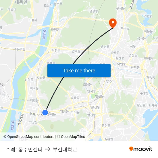 주례1동주민센터 to 부산대학교 map