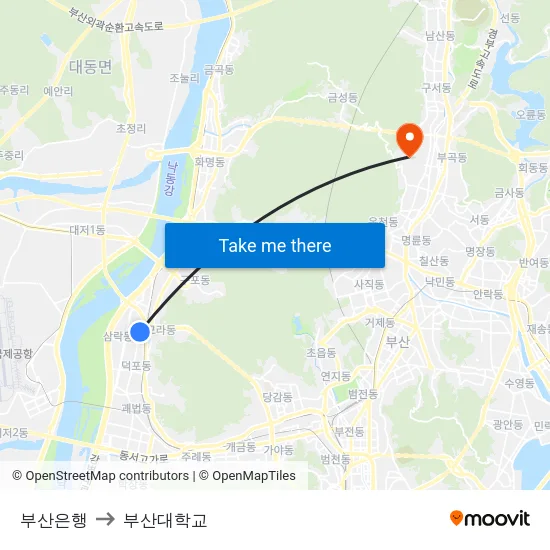 부산은행 to 부산대학교 map