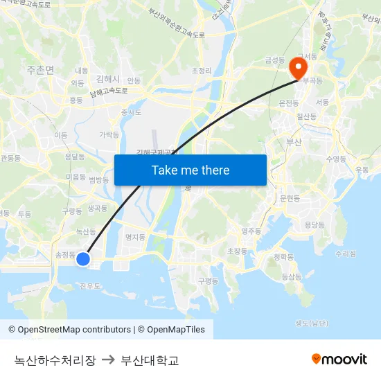 녹산하수처리장 to 부산대학교 map