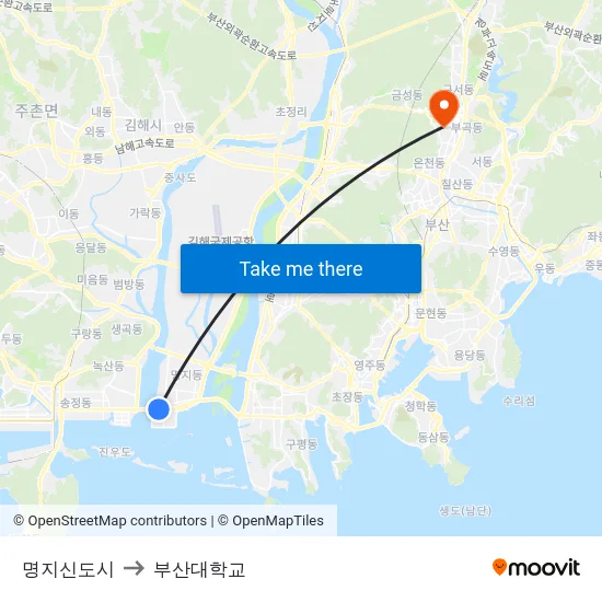 명지신도시 to 부산대학교 map