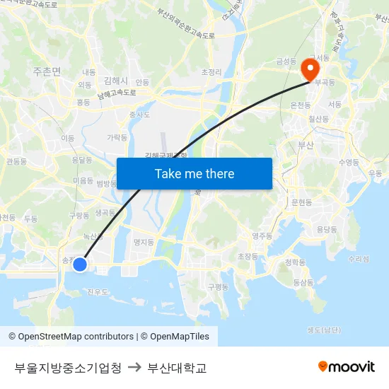 부울지방중소기업청 to 부산대학교 map