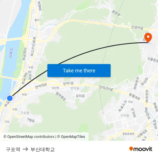 구포역 to 부산대학교 map
