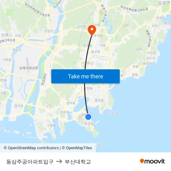 동삼주공아파트입구 to 부산대학교 map