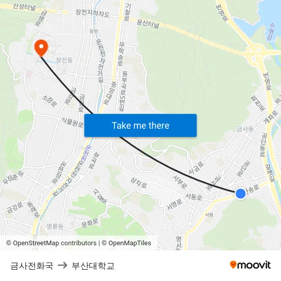 금사전화국 to 부산대학교 map