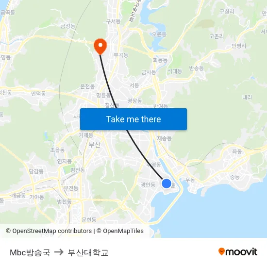Mbc방송국 to 부산대학교 map