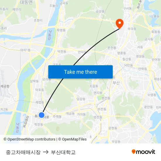 중고차매매시장 to 부산대학교 map