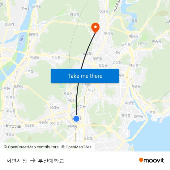 서면시장 to 부산대학교 map