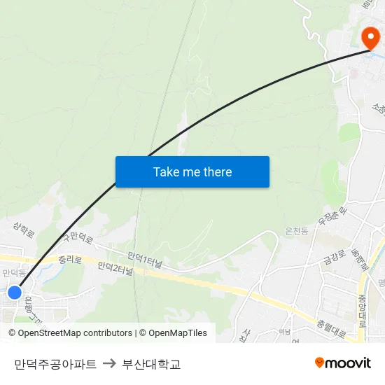 만덕주공아파트 to 부산대학교 map