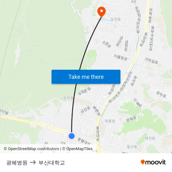 광혜병원 to 부산대학교 map