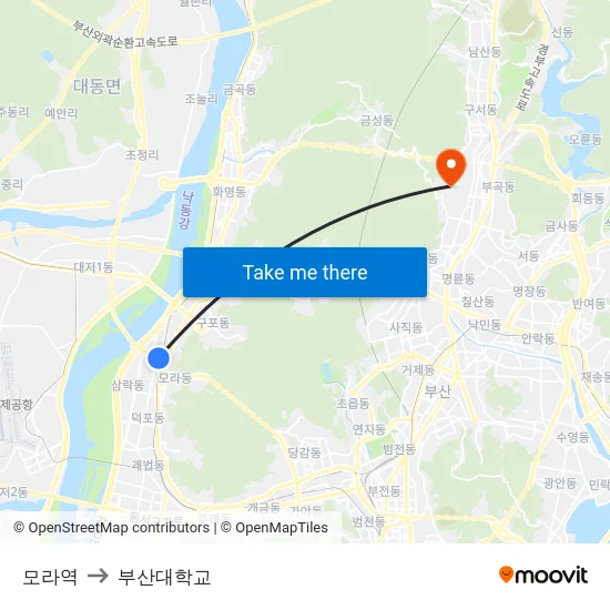 모라역 to 부산대학교 map