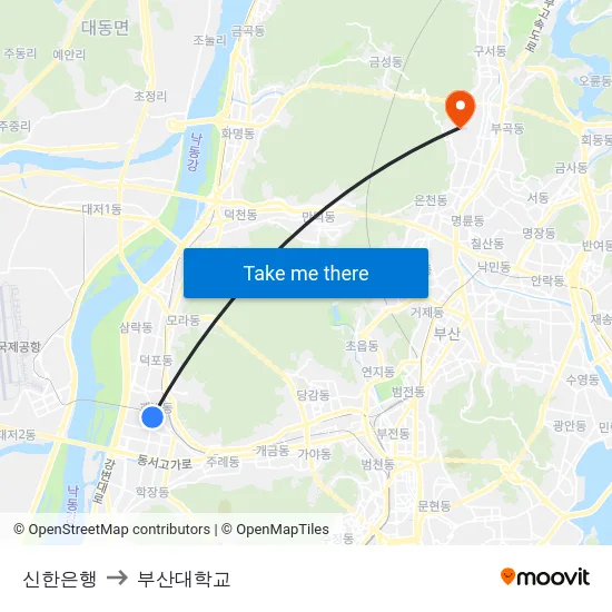 신한은행 to 부산대학교 map