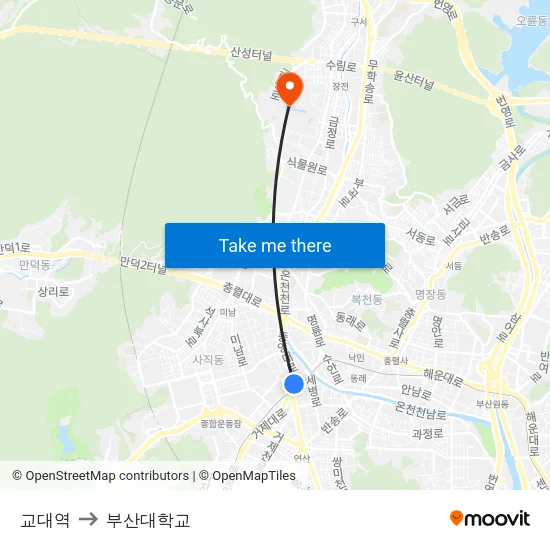 교대역 to 부산대학교 map