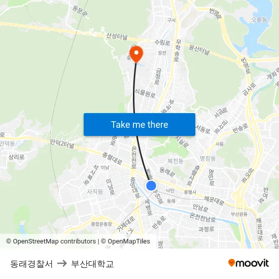 동래경찰서 to 부산대학교 map