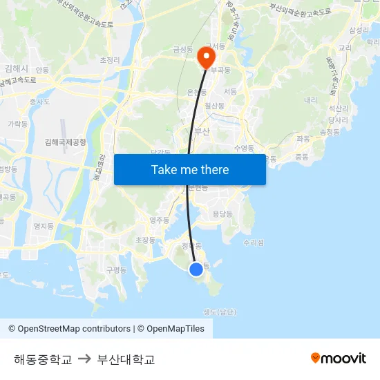 해동중학교 to 부산대학교 map