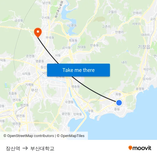 장산역 to 부산대학교 map