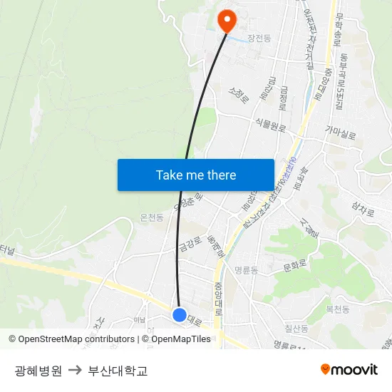 광혜병원 to 부산대학교 map