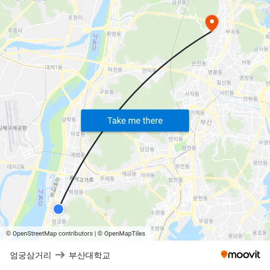 엄궁삼거리 to 부산대학교 map